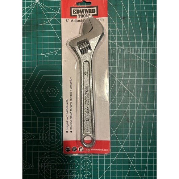 Sealed Edward Tools Adjustable Wrench (8") - Carbon Steel Chrome Plated - Picture 2 of 3